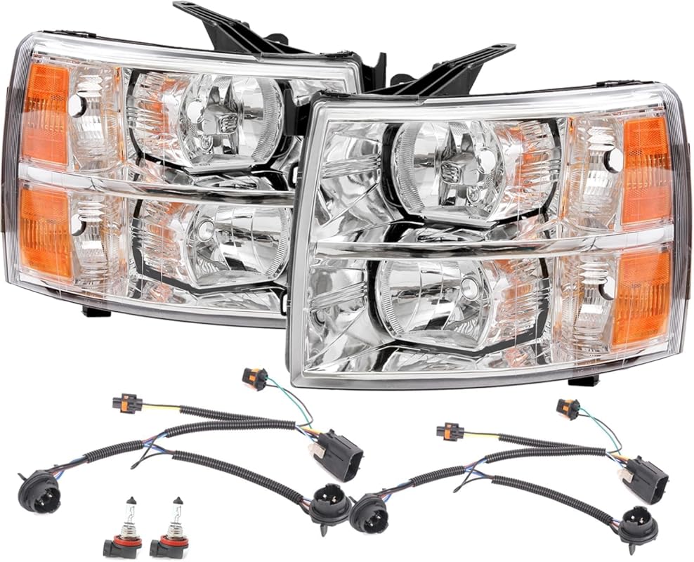 Replacement Headlights with Bulb and Harness for 2007-2013 Chevy Silve