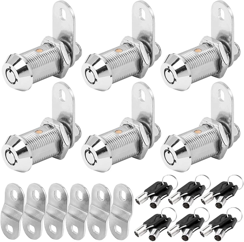 RV Storage Cam Locks, 1-1/8 Inch Fits 7/8 Inch Doors, 6-Pack Keyed Ali