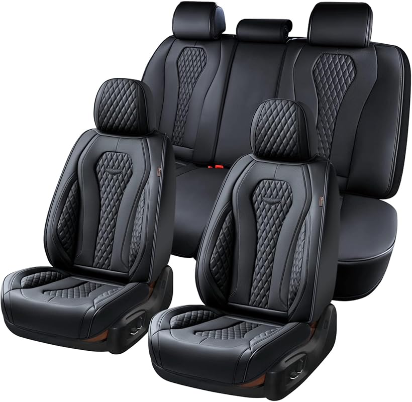 Coverado Full Set Black Waterproof Leather Car Seat Covers for Univers