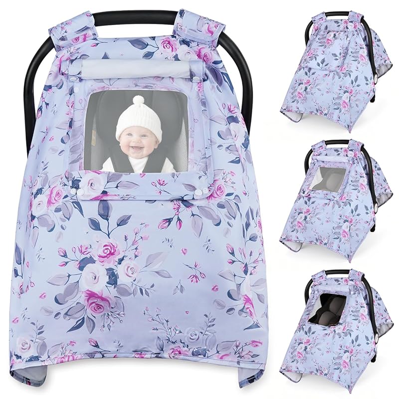 Car Seat Cover Baby, Carseat Covers Baby with 2 Layers Breathable Windows