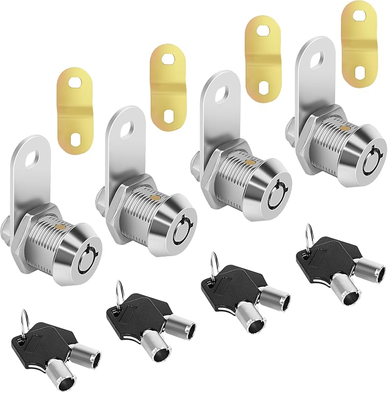 RV Storage Cam Locks, 5/8 Inch Keyed Alike, 4-Pack with 8 Keys and Chr