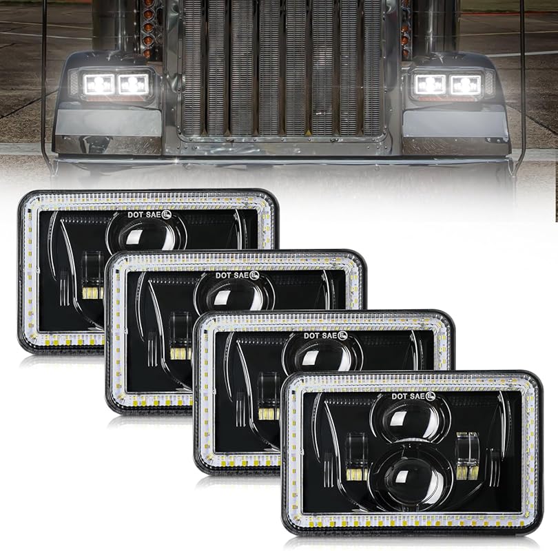4x6 LED Headlights for Peterbilt 379, 60W DOT Approved Hi-Lo Sealed Be