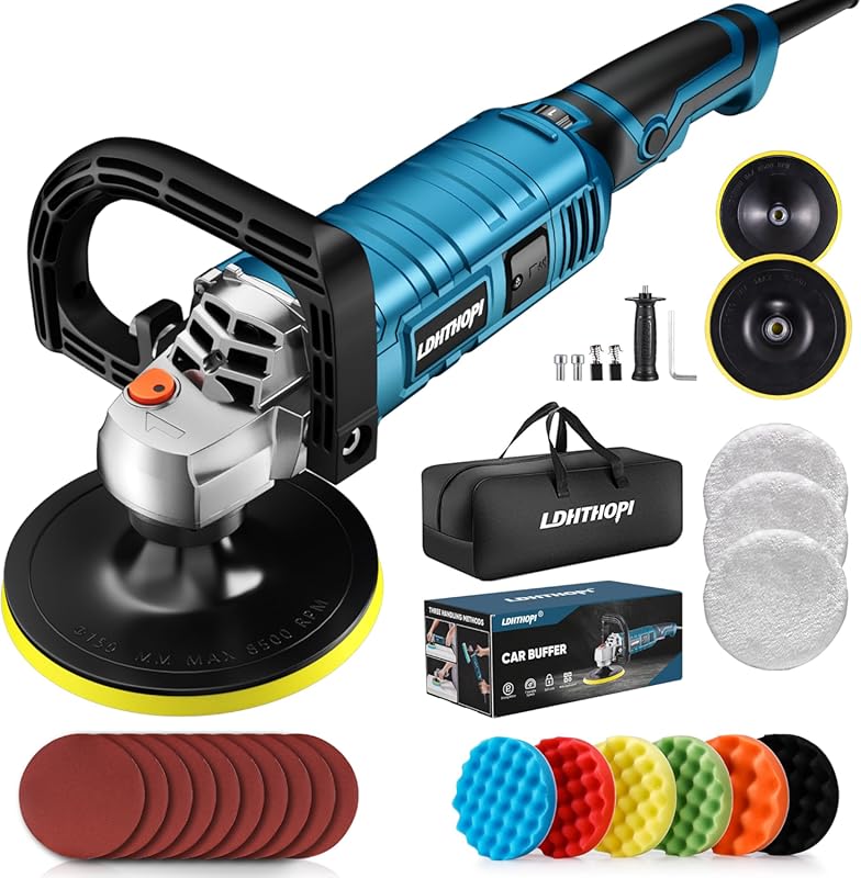 LDHTHOPI 6-Inch/7-Inch 1600W Rotary Car Buffer Polisher with 7 Variabl