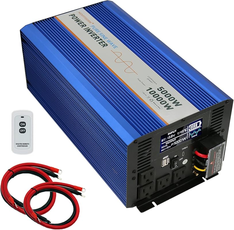 5000W Pure Sine Wave Power Inverter with Digital Display, Wireless Rem