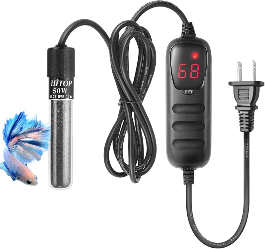 HITOP Mini 50W Submersible Aquarium Heater with Digital Temperature Co
