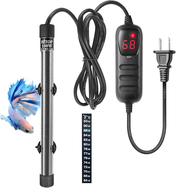 HITOP Compact 100W Submersible Aquarium Heater with Digital Temperatur