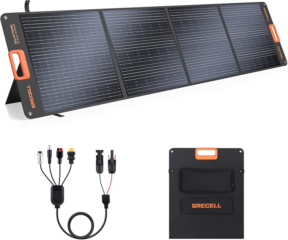 GRECELL 200W Portable Solar Panel with Kickstands for Ground Mount and