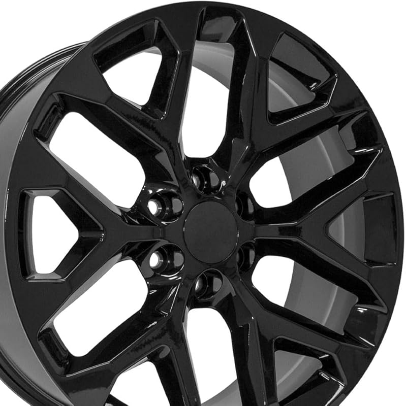 OE Wheels CV98B 22x9 Gloss Black Snowflake Style Rims for Silverado 15