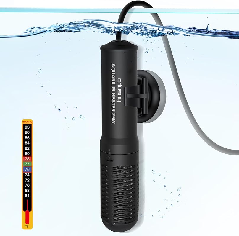 Orlushy 25W Small Submersible Aquarium Heater with Constant 78°F Tempe