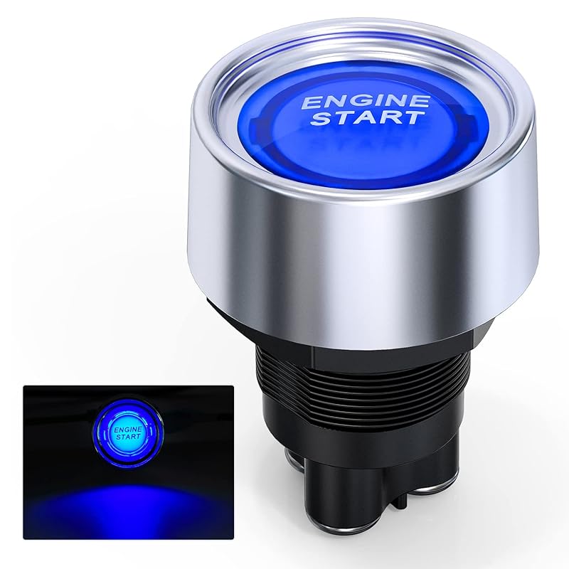 12V Blue LED Push Start Ignition Switch for Cars, Trucks, and Racing V
