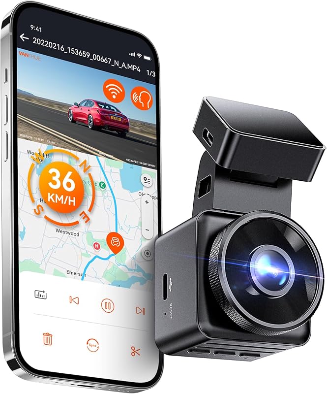 Vantrue E1 Lite 1080P WiFi Mini Dash Cam with GPS, Speed, Voice Contro