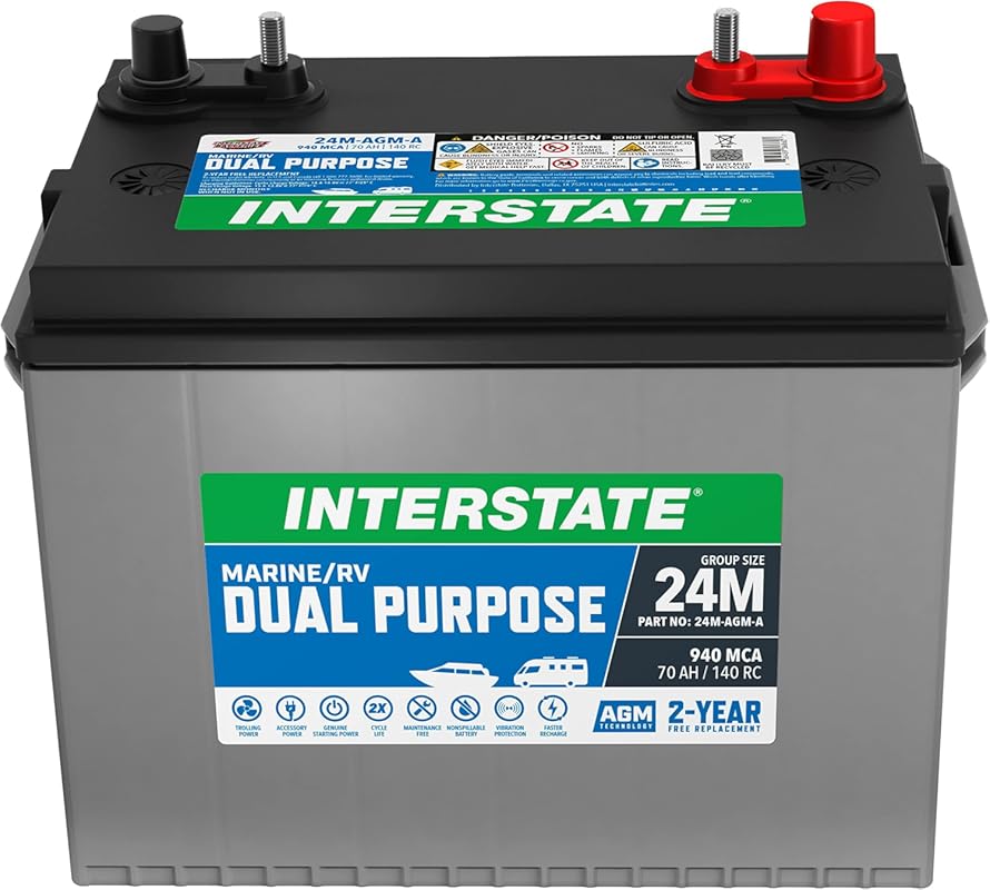 Interstate Batteries Group 24 Dual Purpose AGM Battery: 12V 70Ah for M