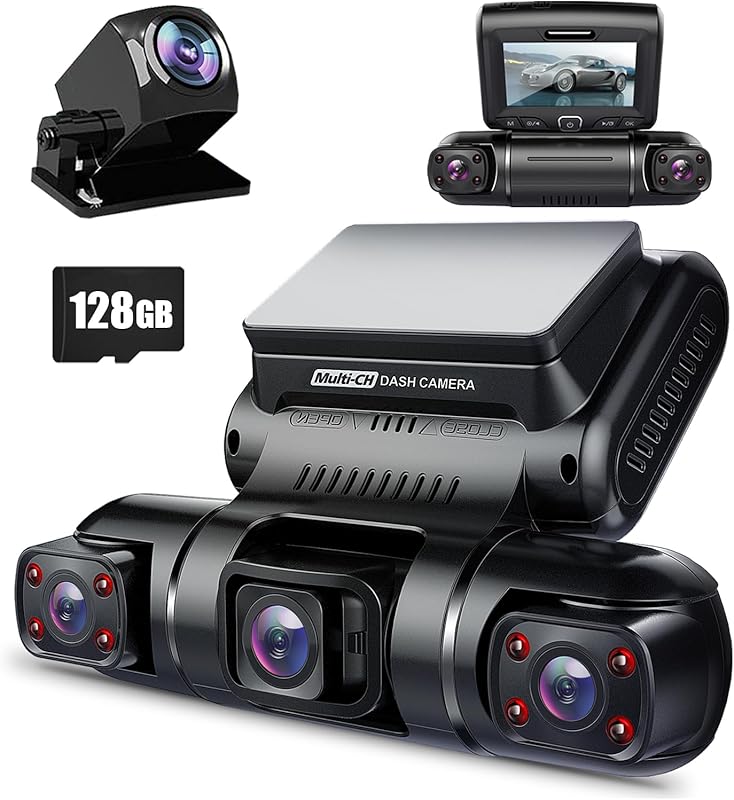 PRUVEEO 4 Channel 360 Degree Dash Cam with GPS, WiFi, Night Vision, an