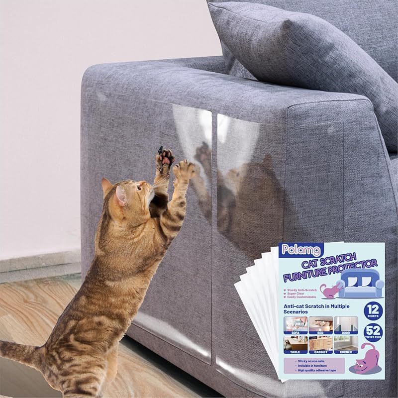 12-Pack Anti-Cat Scratch Furniture Protector with Self-Adhesive Tape a
