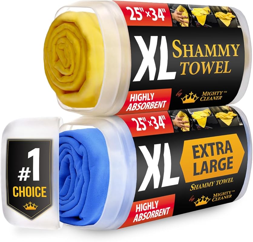 XL Shammy Towel for Car in 2-Pack with Super Absorbent Chamois for Scr