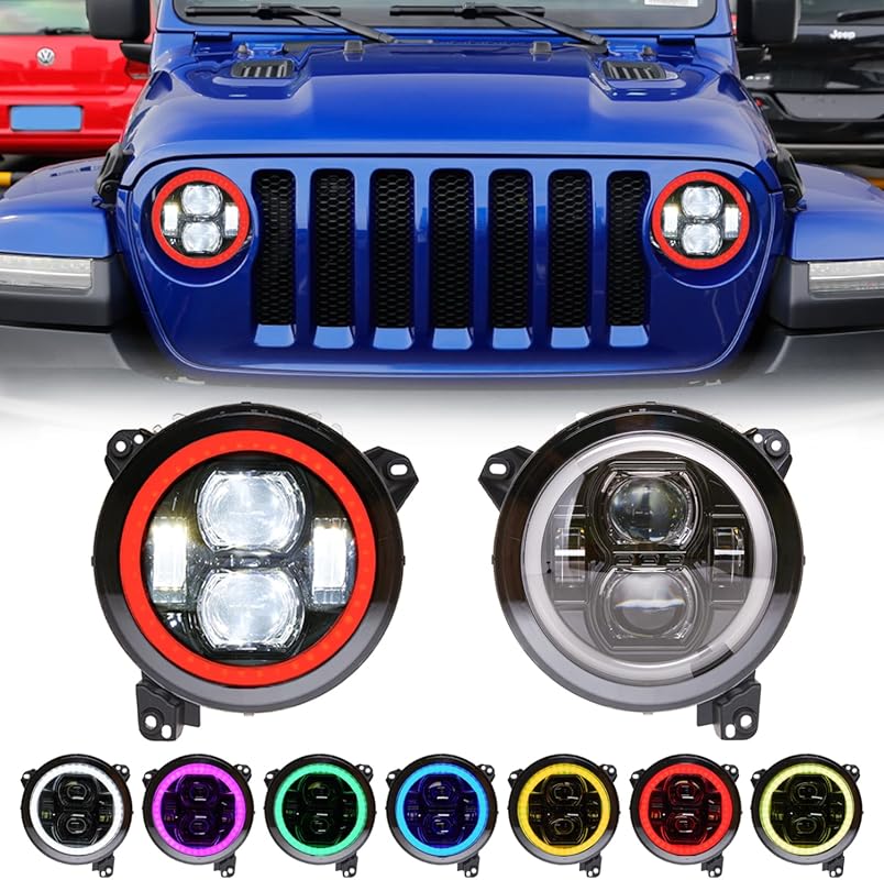 Tykick 9-Inch RGB LED Headlights for Jeep Wrangler JL 2018-2023 with B