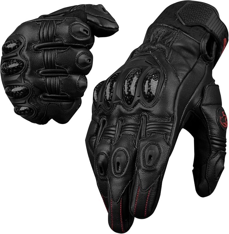 J.A.G. Leather Motorcycle Gloves with Carbon Fiber Knuckle Protection 