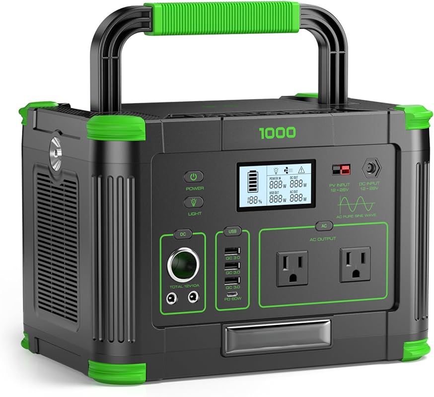 Portable Power Station with 999Wh Battery and 1000W Pure Sine Wave AC 