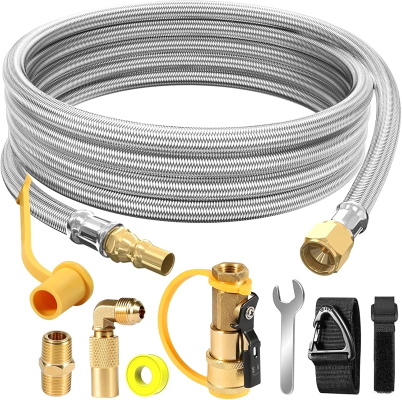 12-Foot Quick Connect Propane Hose for RV Grills with a 1/4 Inch Elbow