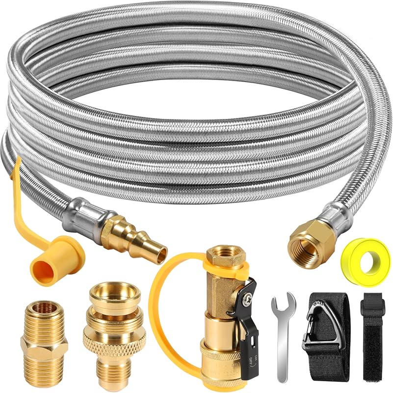 12-Foot Quick Connect Propane Hose for RVs with a Safety Shutoff Valve