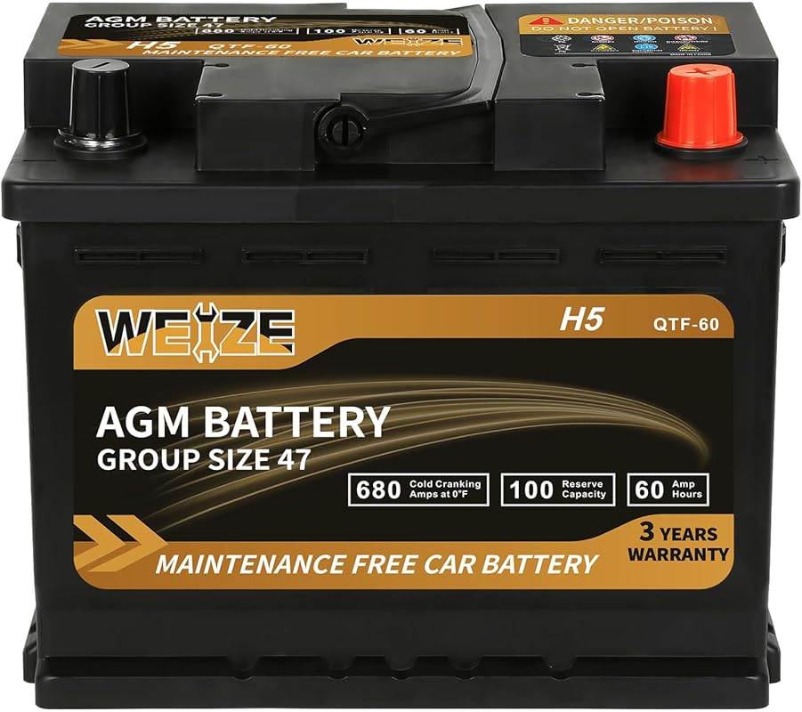Weize Platinum AGM Group 47 Battery - 12V 60AH 680CCA for Automotive U