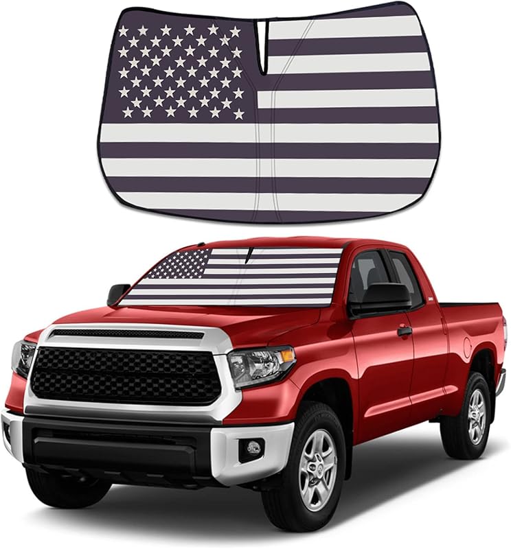 Windshield Sun Shade with USA Flag for Toyota Tundra 2007-2021, Foldab