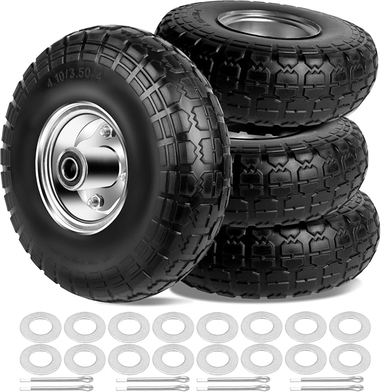 4.10/3.50-4 Flat-Free Solid Tires and Wheels with 5/8" Axle Bore and S