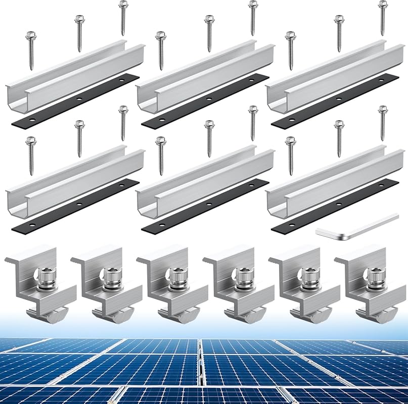 Aluminum Solar Panel Mounting Rail and Clamp Kit for Metal, Tin, and F