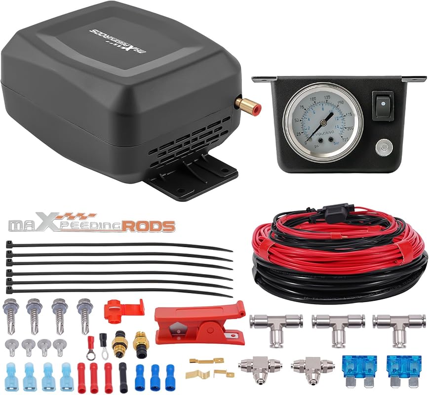 maXpeedingrods Universal On Board Air Compressor Kit with Gauge and Fi