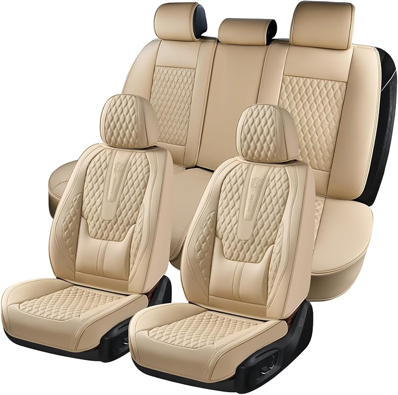 Coverado Full Set Nappa Leather Waterproof Car Seat Covers with Lumbar
