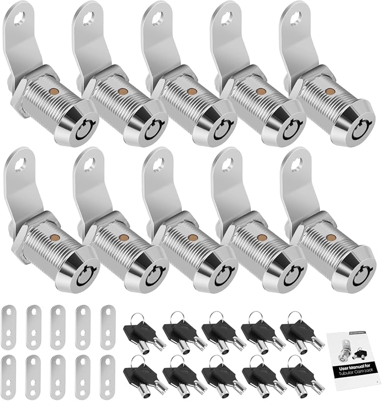 10-Pack Tubular Cam Locks for RV Storage and Cabinets, 7/8 Inch, Keyed