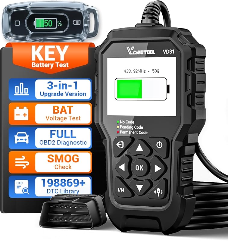 VDIAGTOOL VD31 OBD2 Scanner with Integrated Car Key Battery Tester and