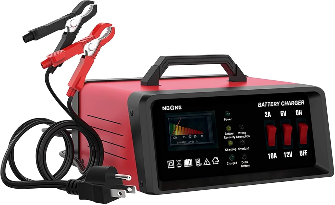 NOONE 2A/10A 6V/12V Smart Battery Charger, Maintainer, and Desulfator 