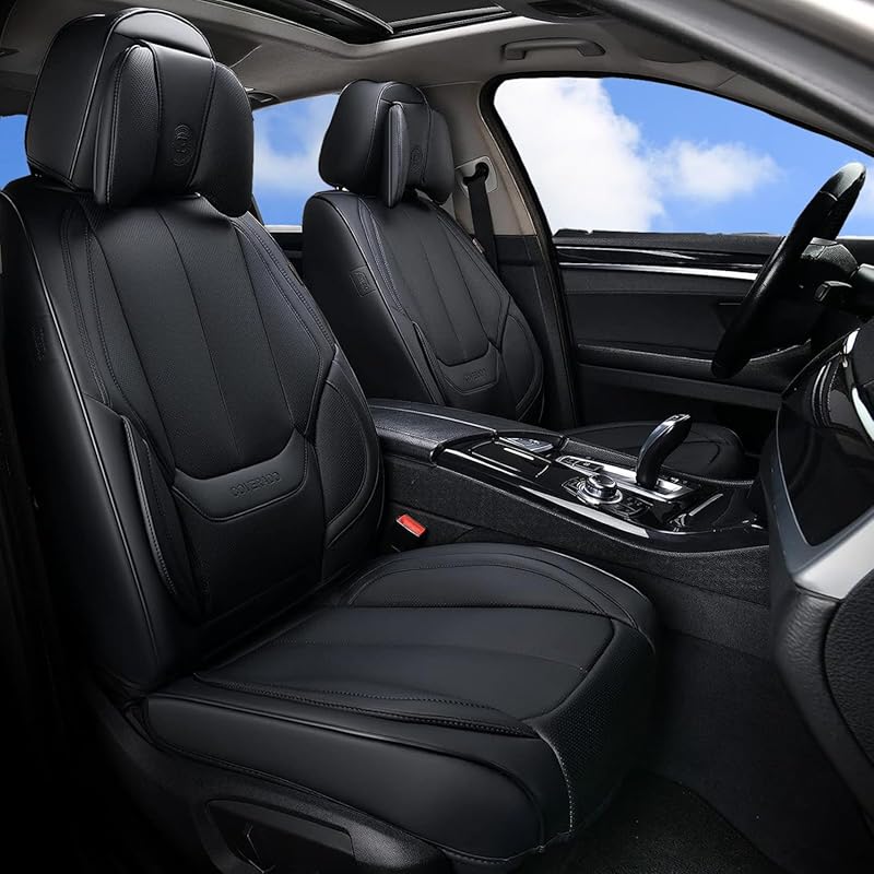 Coverado 2-Pack Waterproof Nappa Leather Seat Covers with Head Pillow 