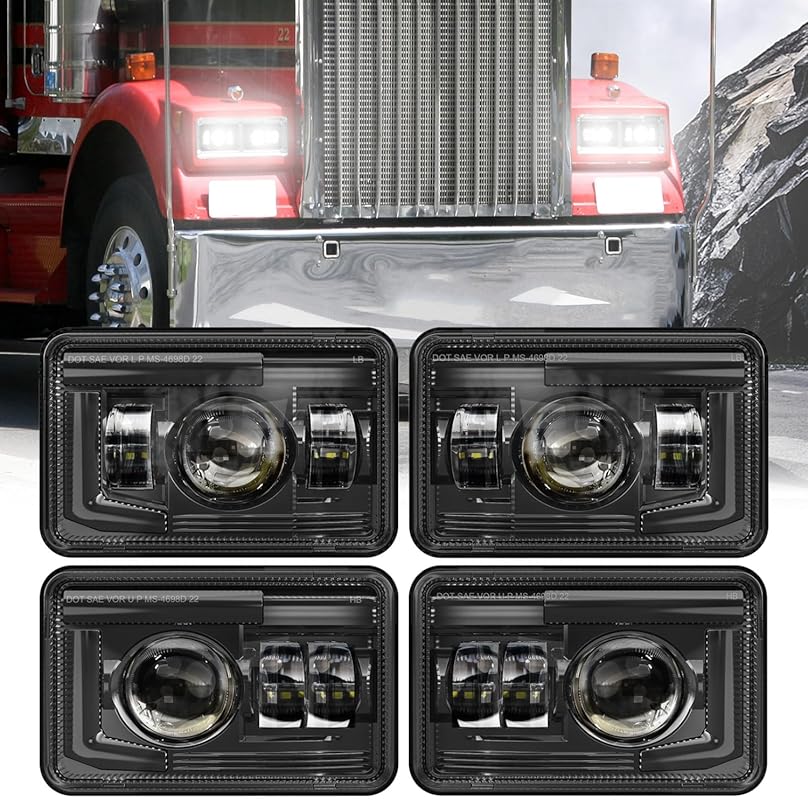 4x6 LED Headlights Assembly for Peterbilt 379, DOT Approved Hi-Lo Seal