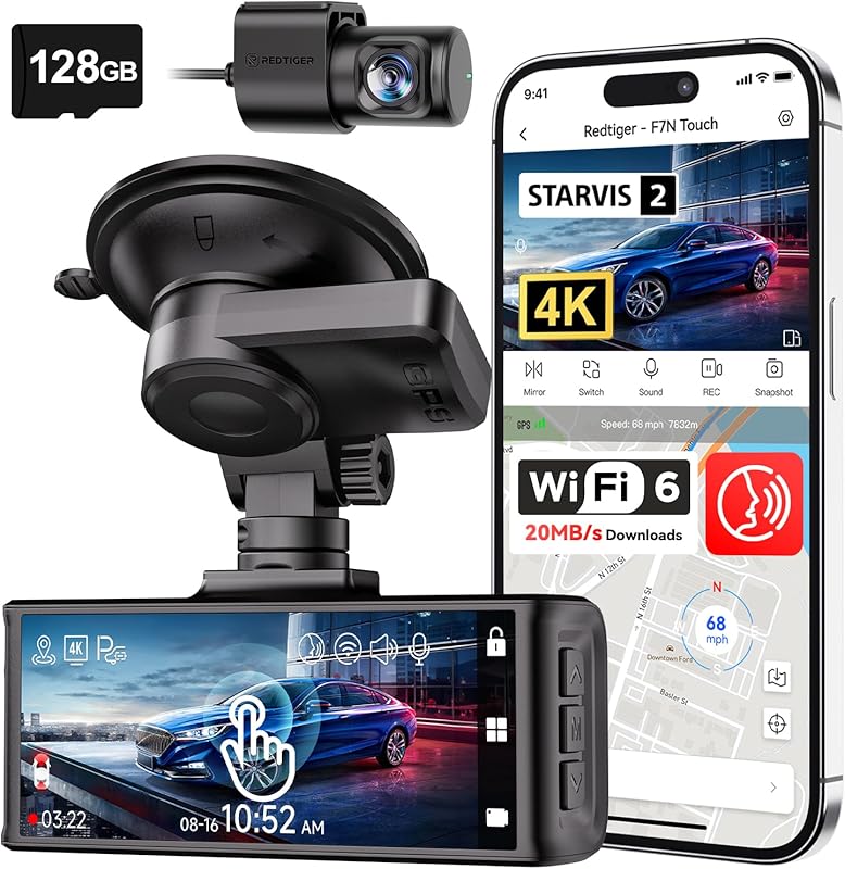 REDTIGER 4K Dash Cam with STARVIS 2 Sensor, 5GHz WiFi, Voice Control, 