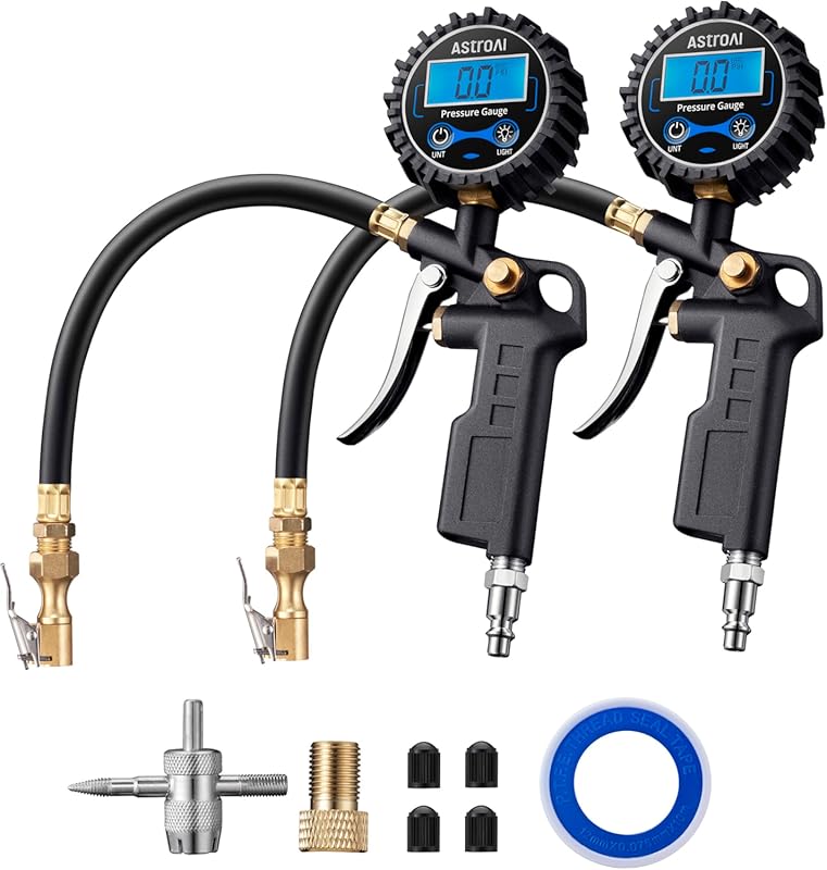 AstroAI Digital Tire Pressure Gauge with Inflator, Two-Pack with Heavy