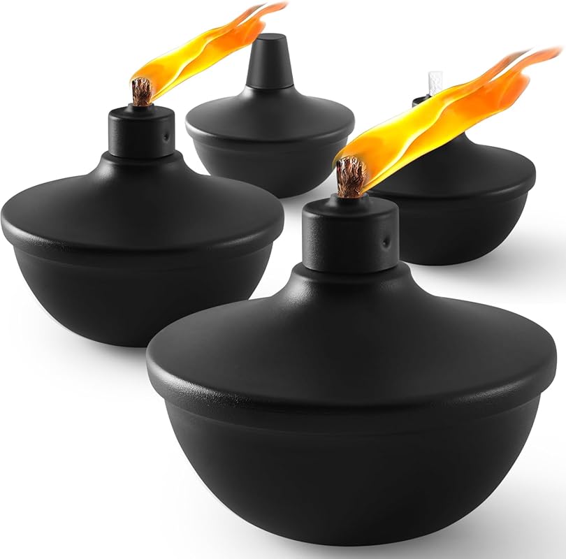 4 Pack Metal Table Top Citronella Torches with Wicks and Covers for Ou