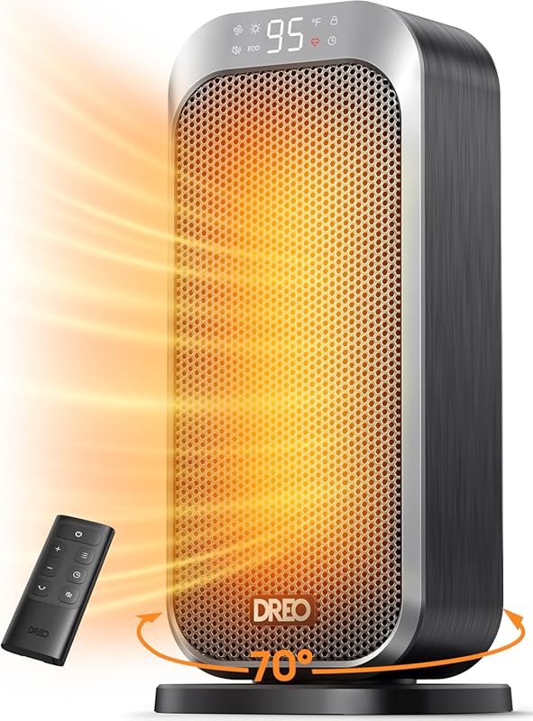 Dreo Quiet 1500W Portable PTC Ceramic Space Heater with Remote, 70° Os