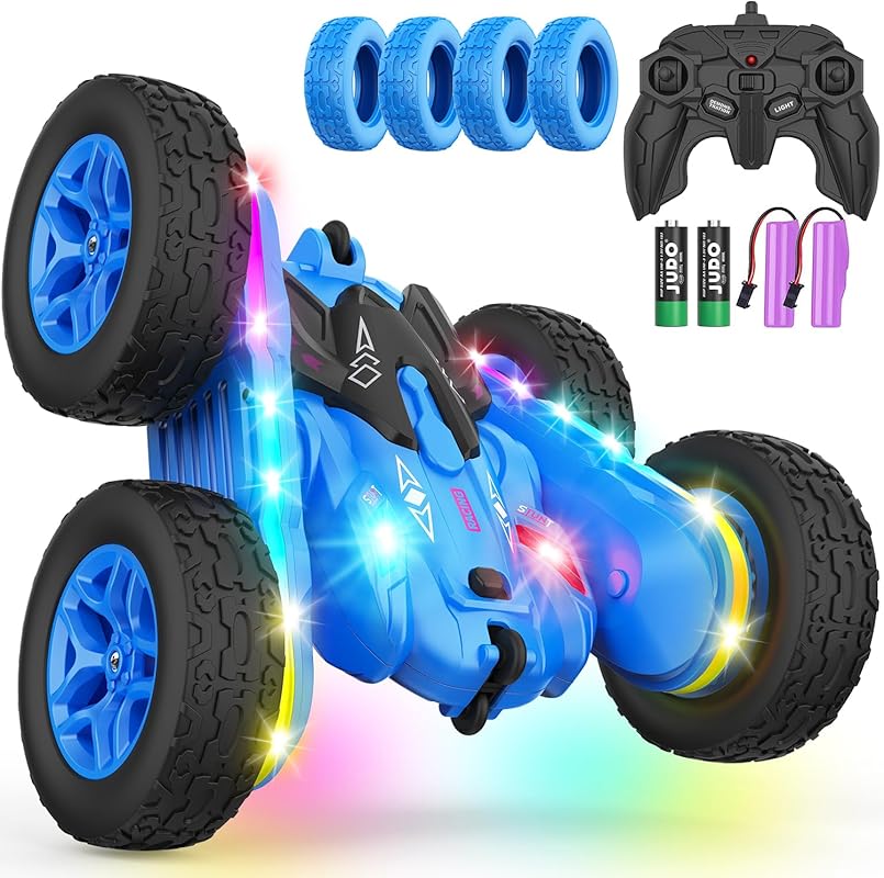 Remote Control Stunt Car with Strip Lights, Headlights, and 360° Rotat