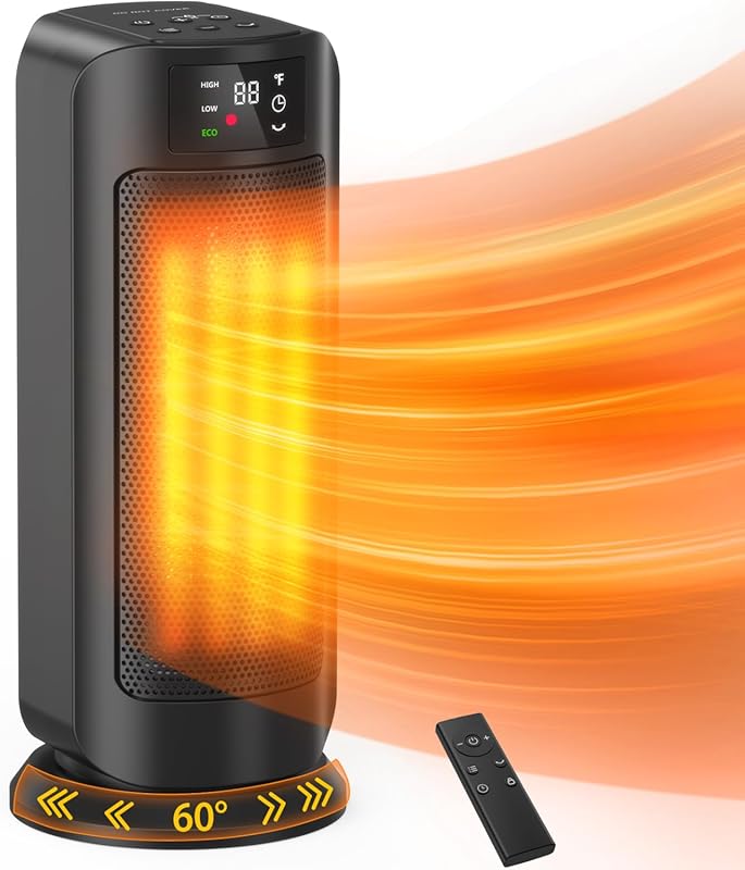 1500W Space Heater with LED Display 24-Hour Timer ECO Mode and 60-Degr