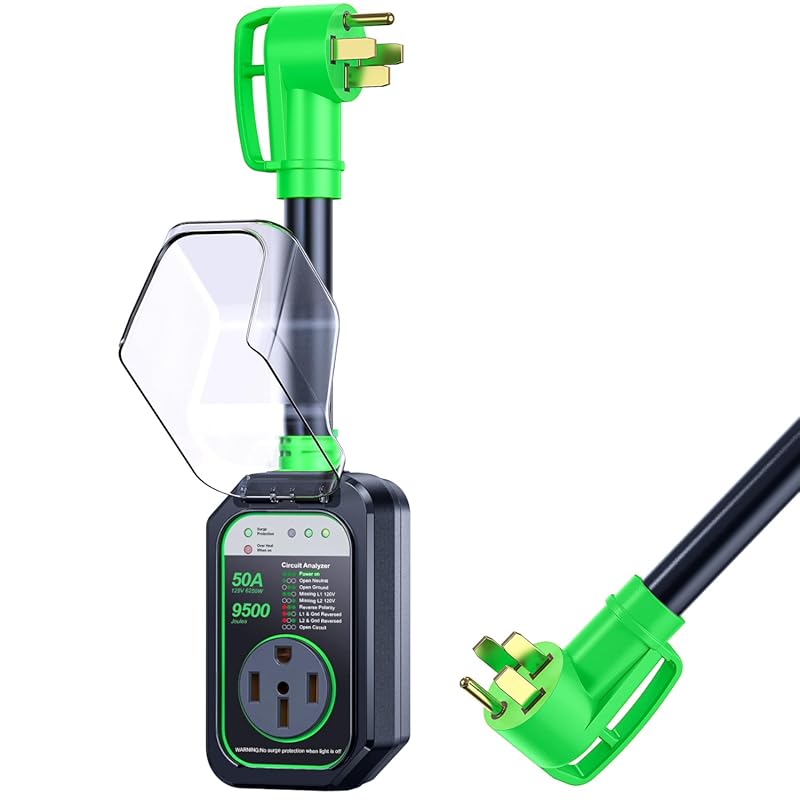 GEARGO Waterproof 50 Amp RV Surge Protector and Circuit Analyzer in Gr