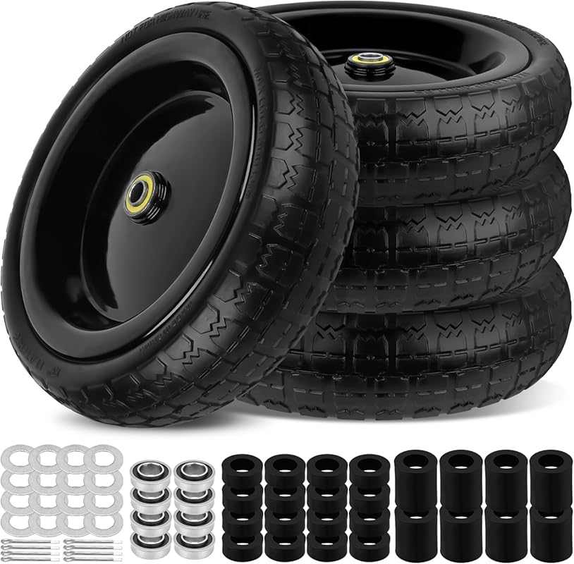 4-Pack of 13-Inch Solid Flat-Free Wheels and Tires with Universal 5/8-
