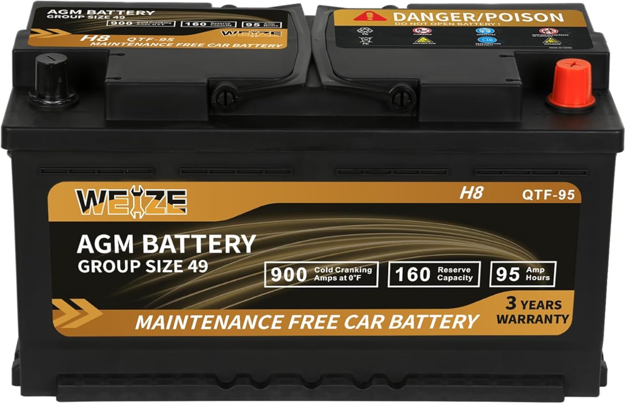 Weize AGM Battery for Group 49 12V 95Ah H8 with 900 CCA and 36-Month W