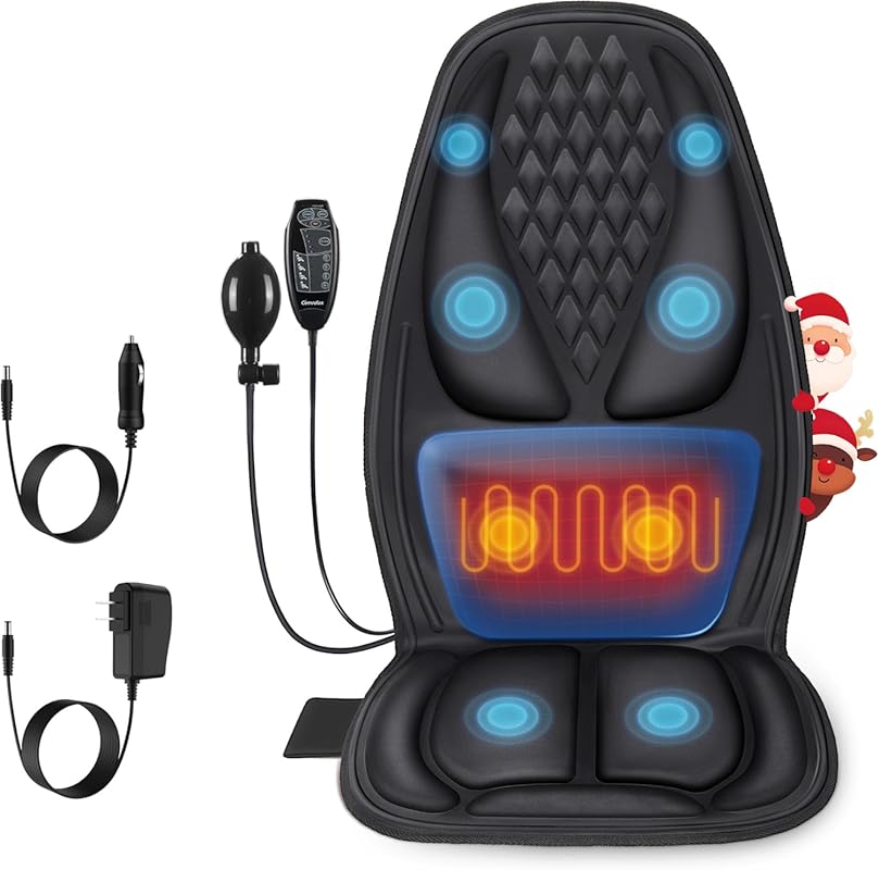 Heated Massage Seat Cushion with 3D Lumbar Support and 8 Vibrating Mot