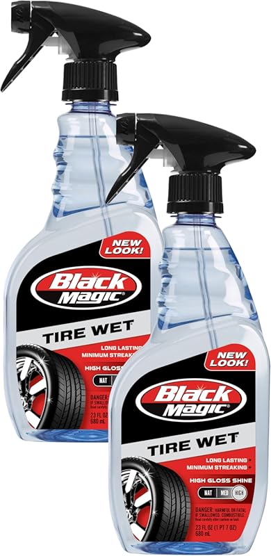 Black Magic Tire Wet Applicator Cleaner for Wet Black Glossy Tires wit