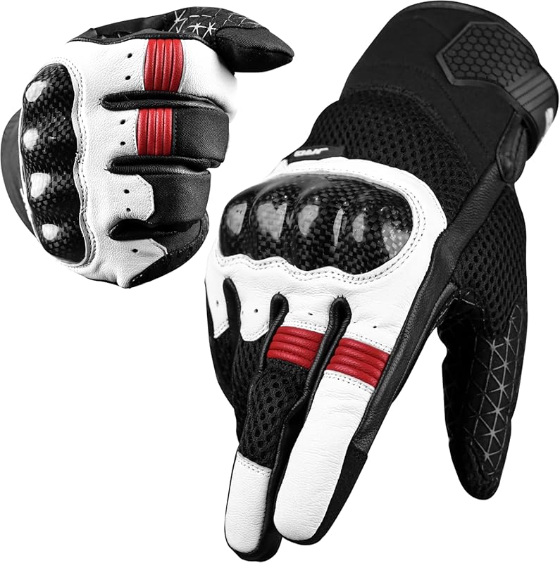 J.A.G. Leather Motorcycle Gloves with Carbon Fiber Knuckle Protection