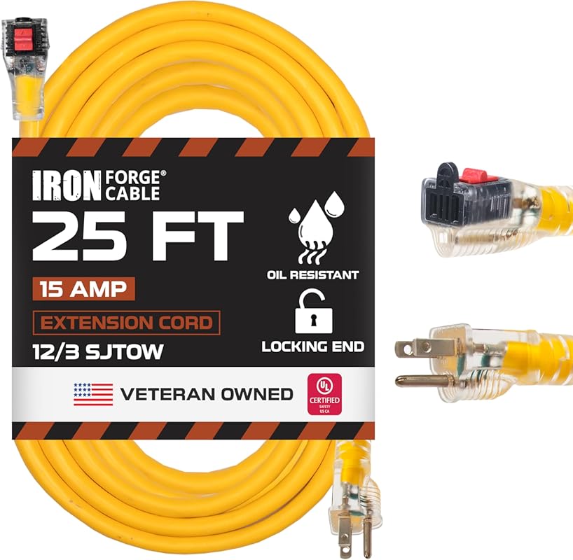 Iron Forge Cable 25 ft Heavy Duty Outdoor Extension Cord with Locking 