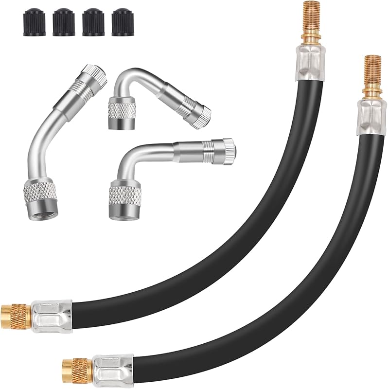 2-piece 12-inch dually valve stem extenders with 6 brass adaptors for 