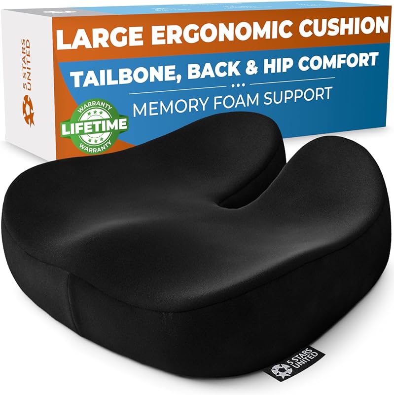 5 Stars United Large Memory Foam Seat Cushion for Tailbone, Hip, and Sciatica Pain Relief